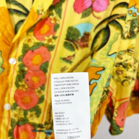 Urban Outfitters Women's Yellow Hawaiian Shirt Tropical Fruit Floral Size Small - Picture 4 of 6